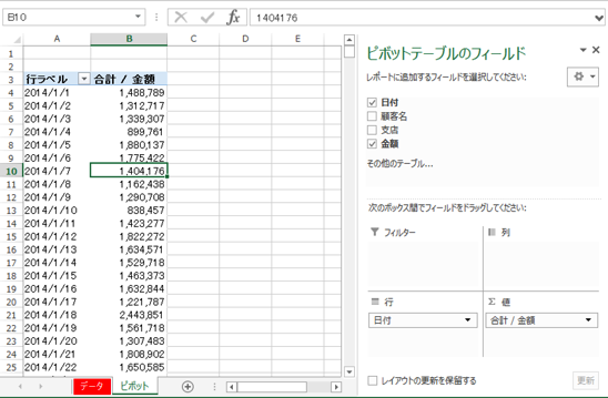 ピボットテーブル　日付集計00014