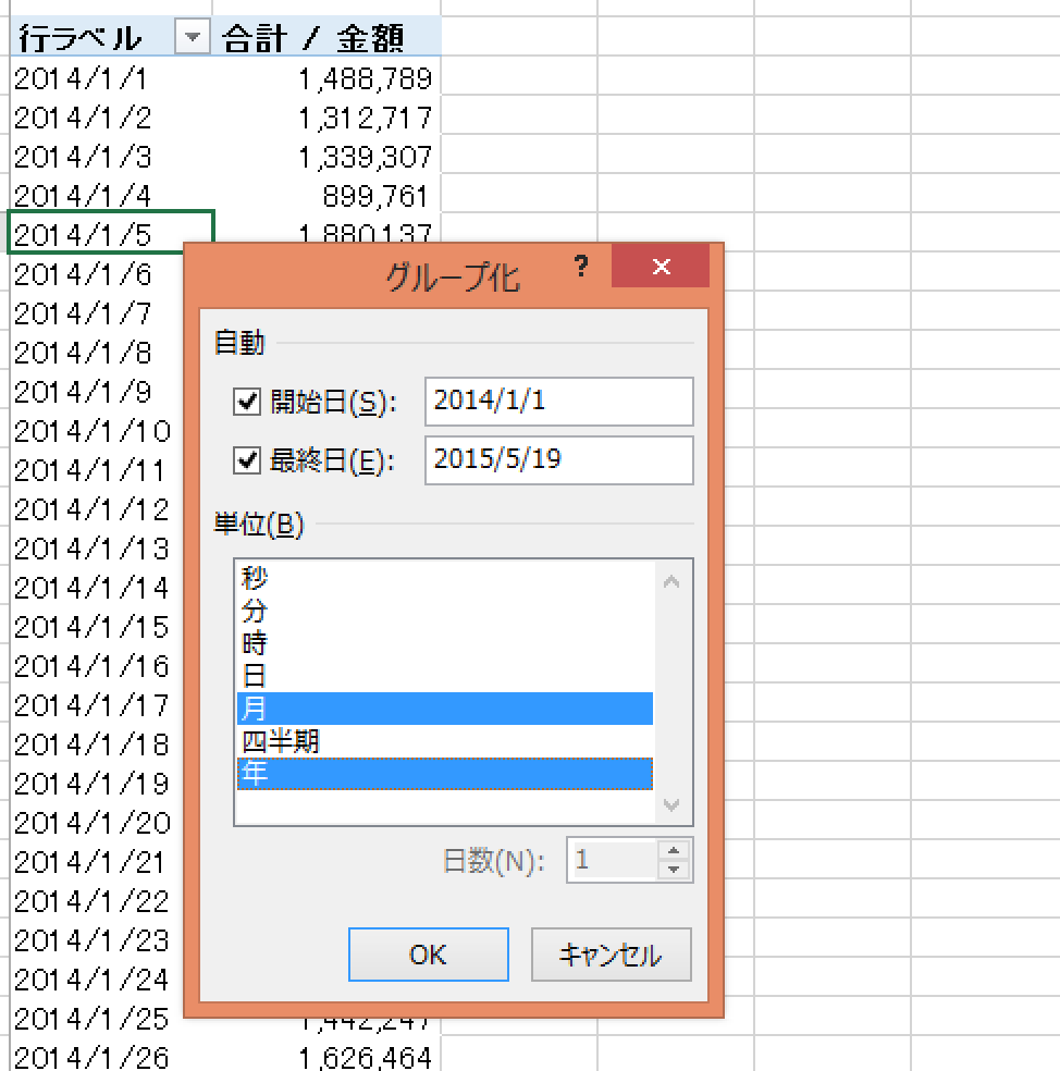 ピボットテーブル　日付集計00012