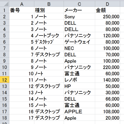 Excel　データ　不揃い